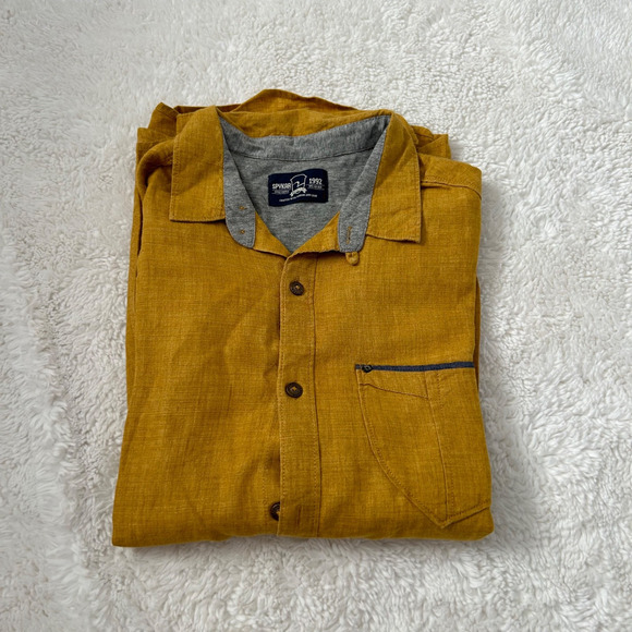 Spykar Men's Button Up Shirt Size M in Yellow Linen/ Cotton Blend - Picture 1 of 6